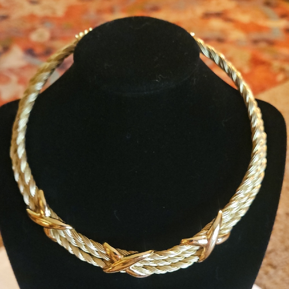 Mcm Triple Gold-Tone Braided Necklace